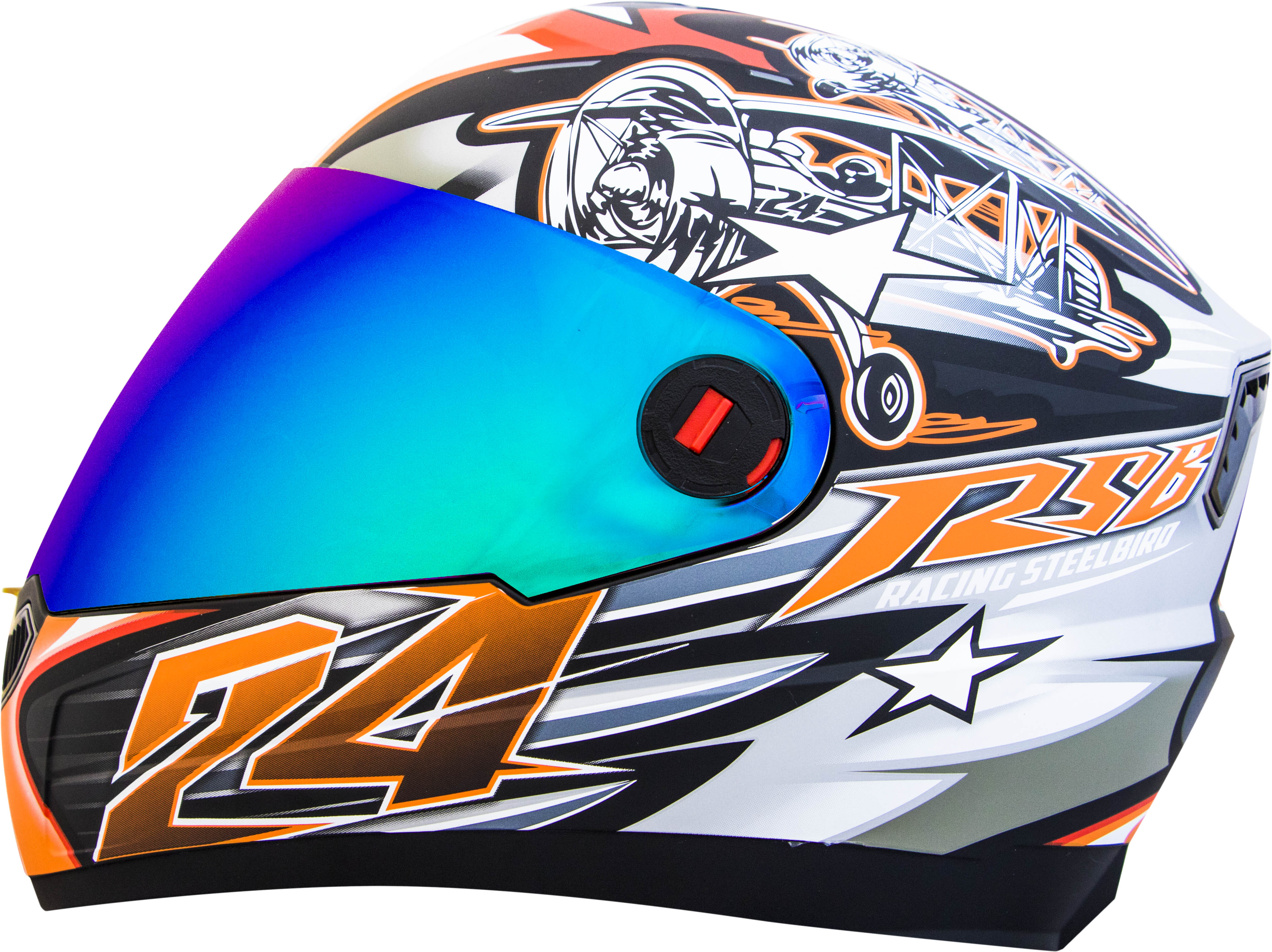 SBA-1 Hovering Glossy Black With Orange ( Fitted With Clear Visor Extra Rainbow Chrome Visor Free)